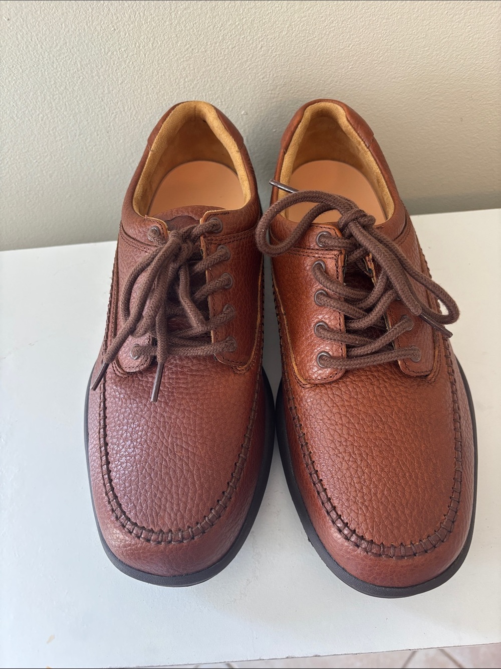 Dr. Comfort Men's Classic Brown Pebbled Leather Derbies